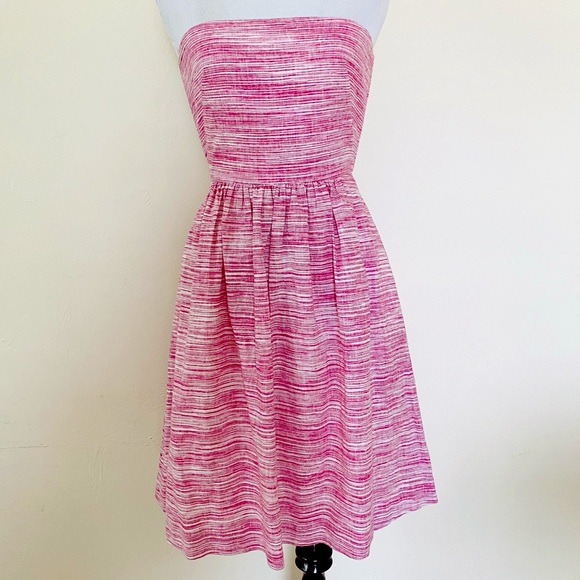 Banana Republic Womens Pink Striped Linen Cotton A-Line Strapless Dress Size 0P - Picture 1 of 13